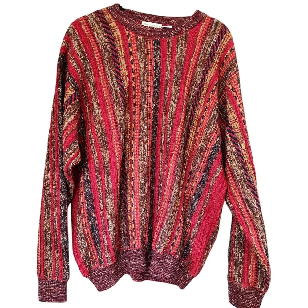 Vtg Norm Thompson Men's XL Wool Blend 3D Knit Sweater Made In Italy